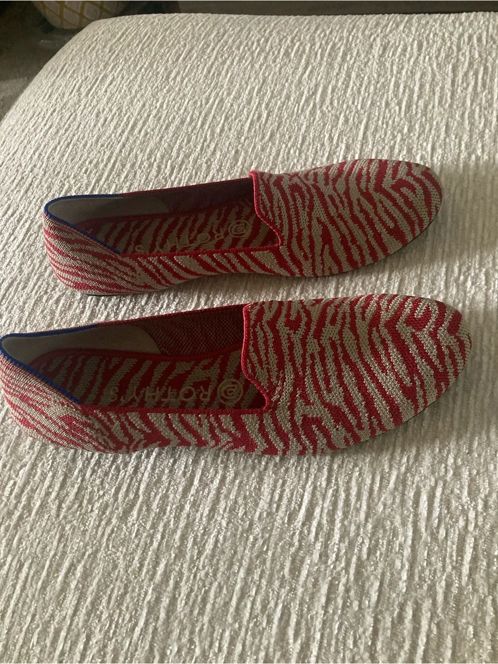 Rothy's Red and Cream Zebra-Print Slip-On Loafers